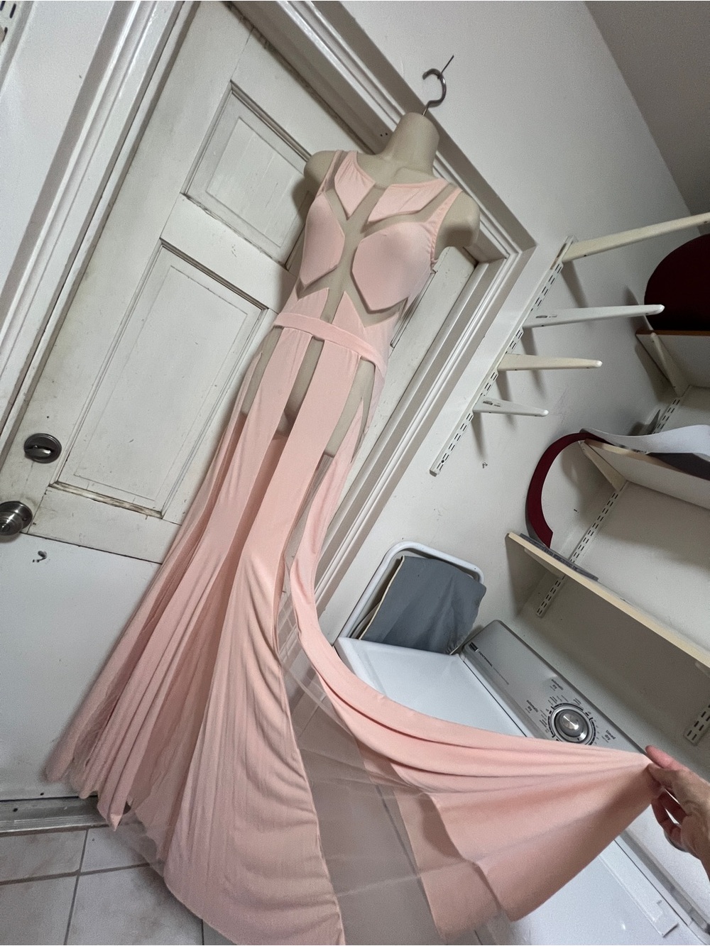 Sleeveless Sexy Mesh Cutout Maxi Dress in Blush Pink S Kiki Riki